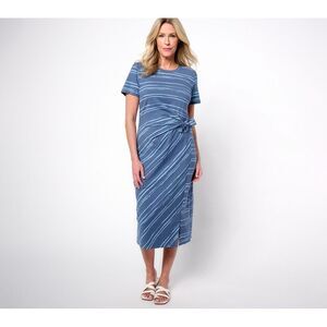 Anybody Women's Plus Sz Dress 2X Printed Stripe Tie Front Knit Blue A685016